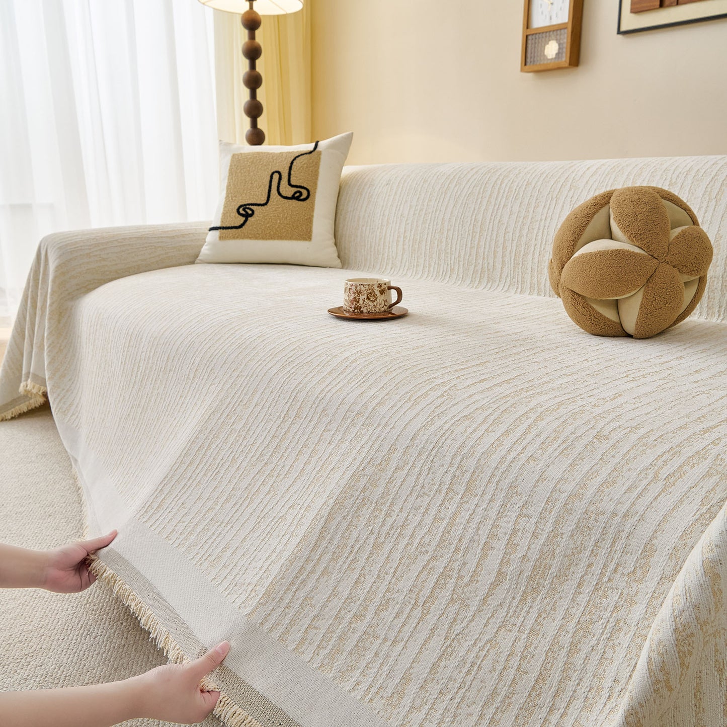 Textured Sofa Cover Blanket for Couch, Modern Decorative Furniture Protector Throw