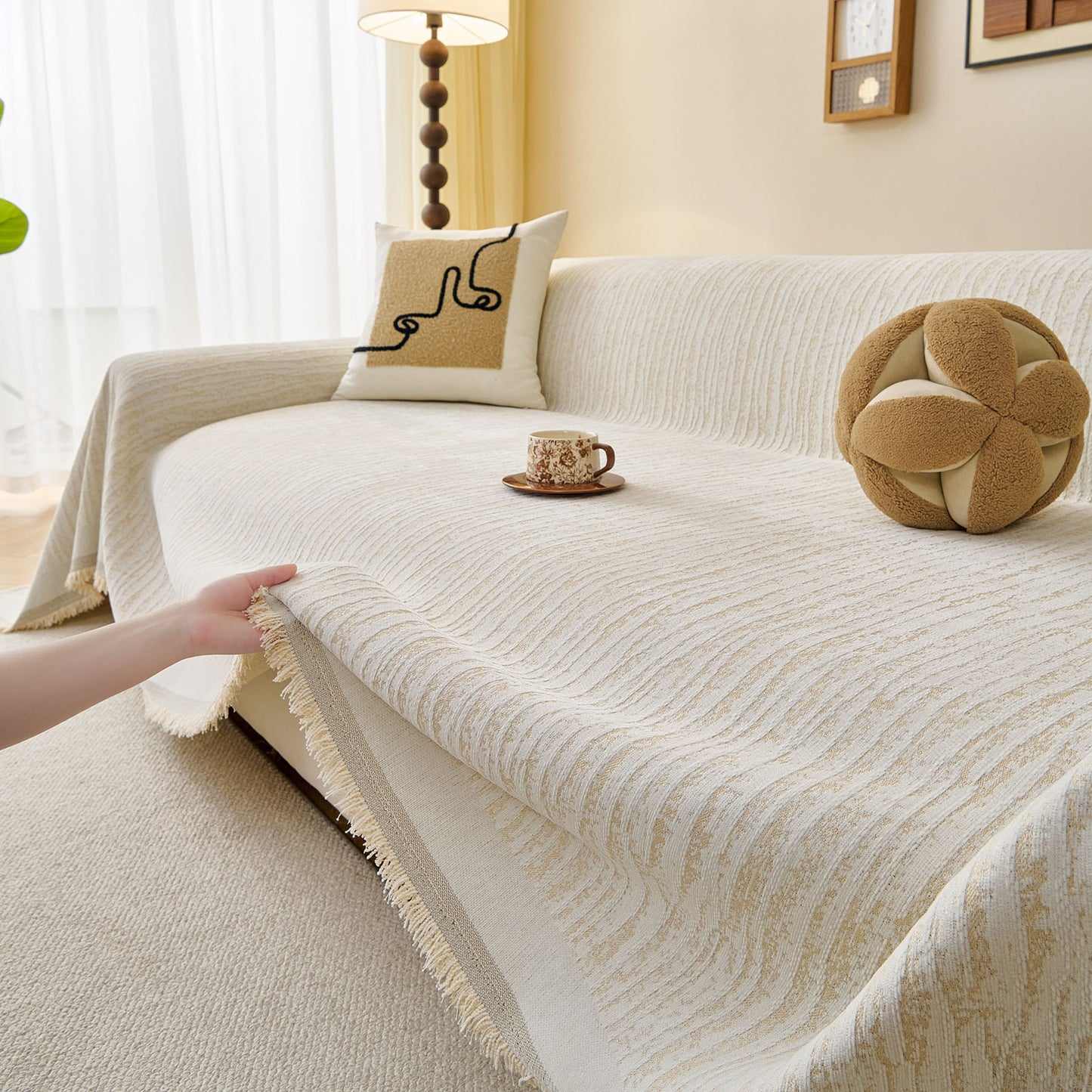 Textured Sofa Cover Blanket for Couch, Modern Decorative Furniture Protector Throw