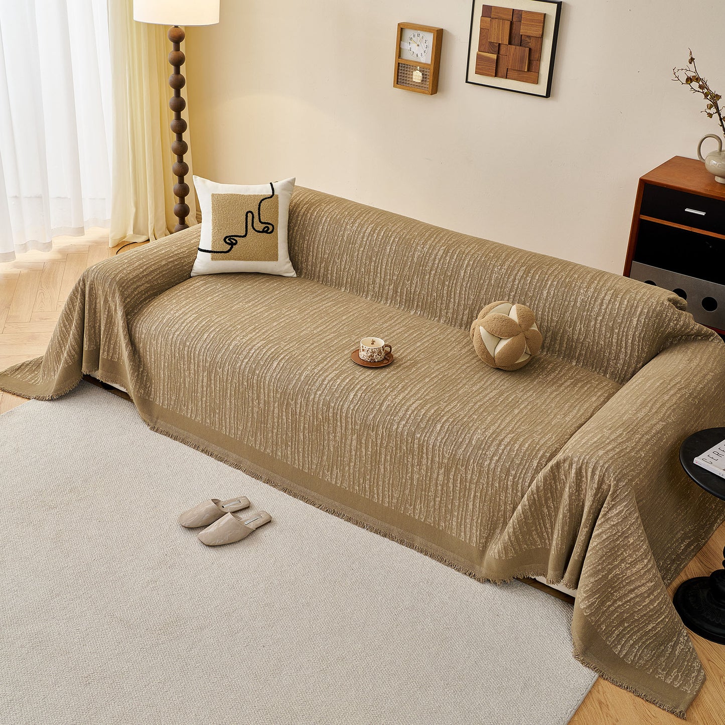 Textured Sofa Cover Blanket for Couch, Modern Decorative Furniture Protector Throw