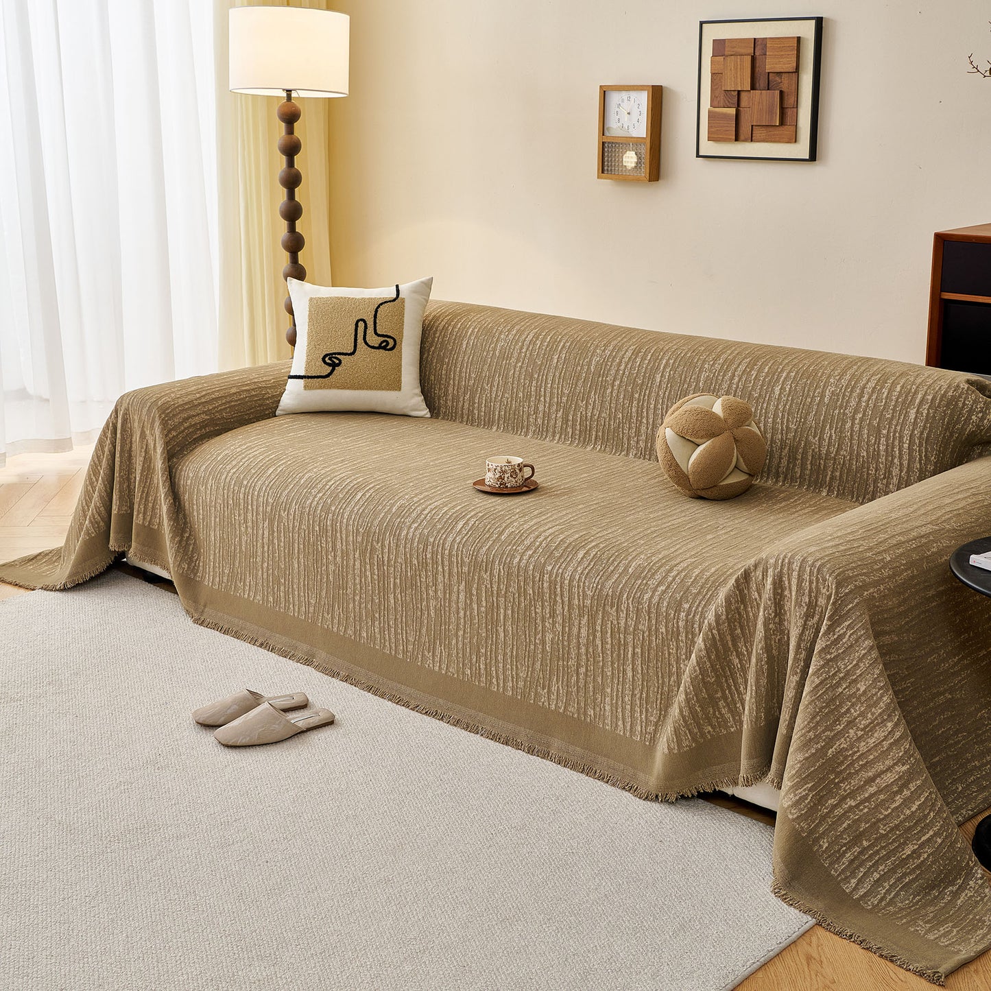 Textured Sofa Cover Blanket for Couch, Modern Decorative Furniture Protector Throw