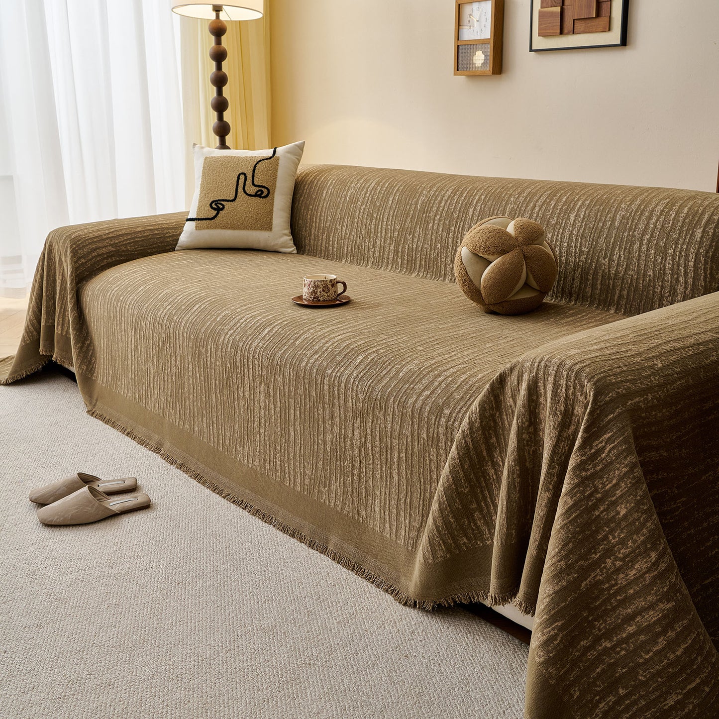 Textured Sofa Cover Blanket for Couch, Modern Decorative Furniture Protector Throw