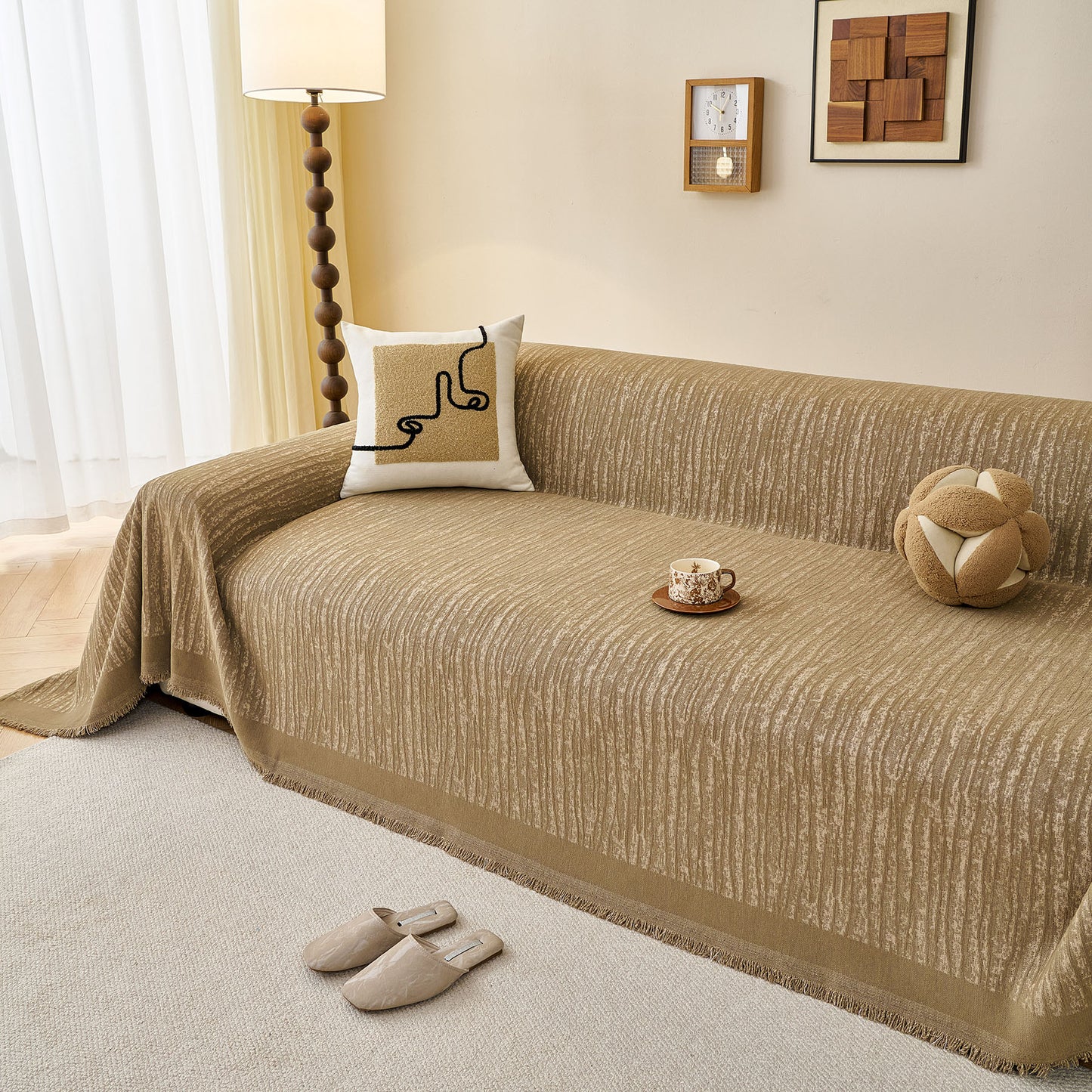 Textured Sofa Cover Blanket for Couch, Modern Decorative Furniture Protector Throw