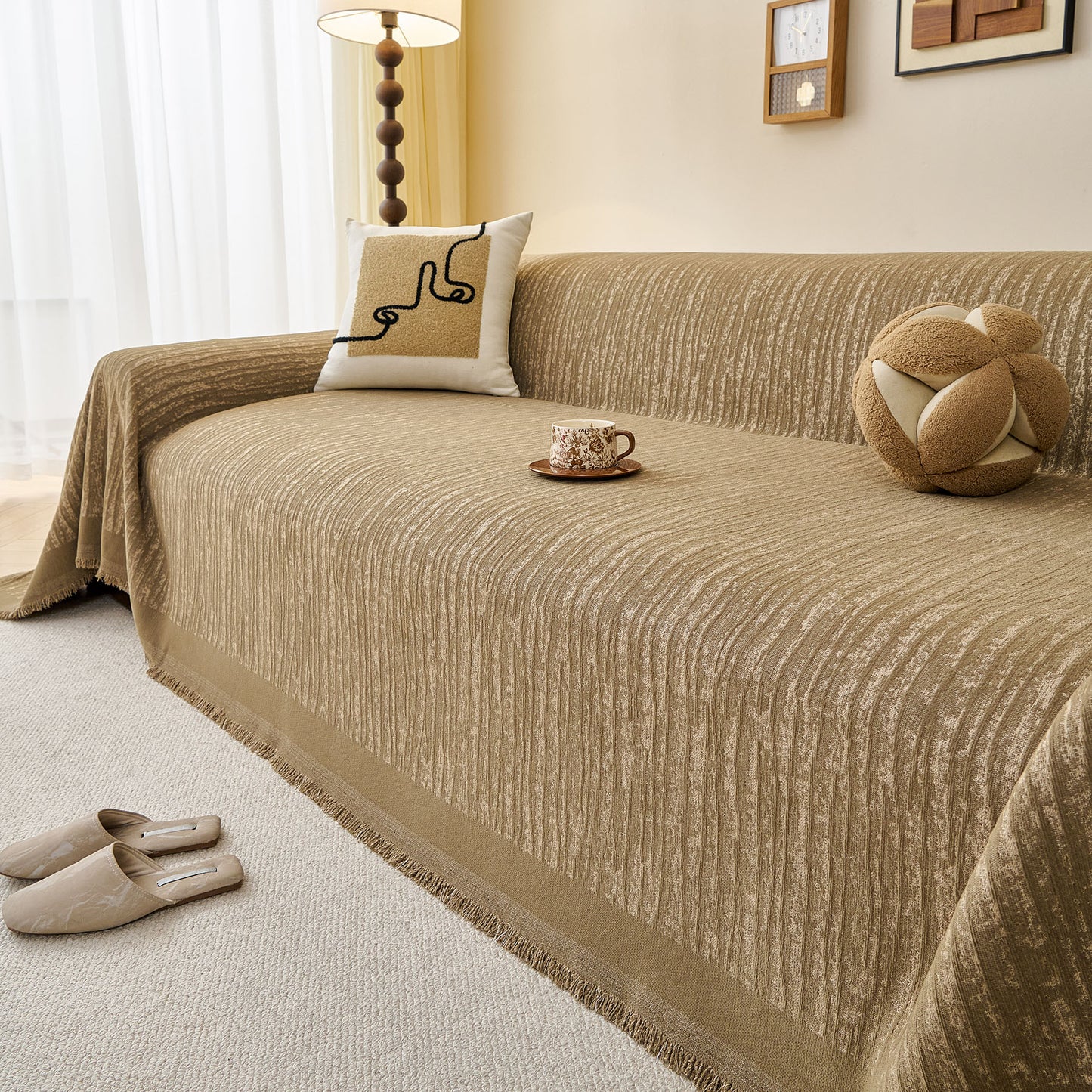 Textured Sofa Cover Blanket for Couch, Modern Decorative Furniture Protector Throw