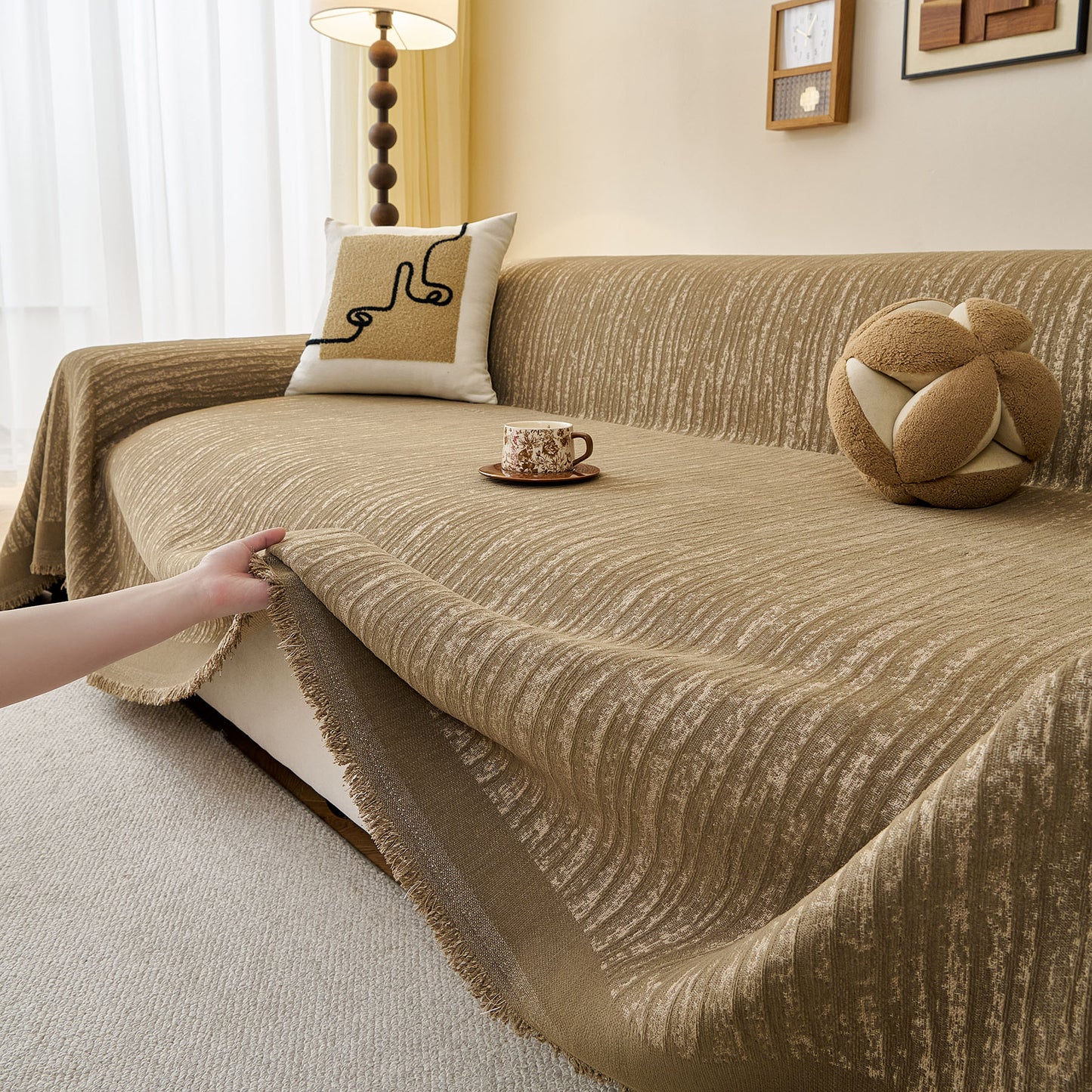 Textured Sofa Cover Blanket for Couch, Modern Decorative Furniture Protector Throw