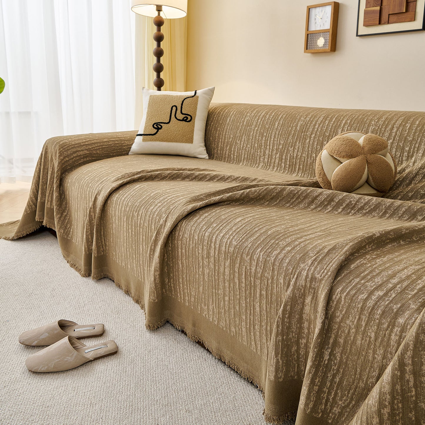 Textured Sofa Cover Blanket for Couch, Modern Decorative Furniture Protector Throw