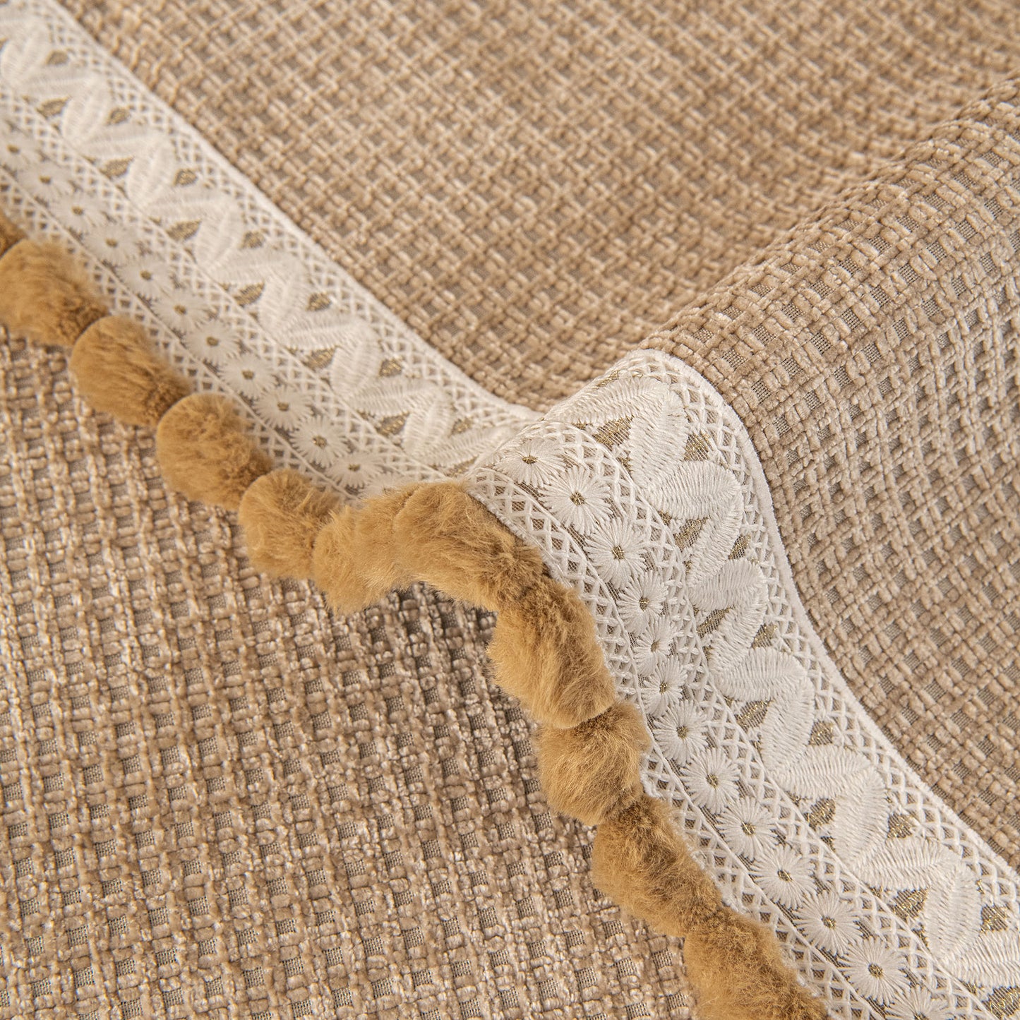 Non-Slip Waffle Texture Couch Cover with Lace Trim, Separate Sectional Sofa Protector