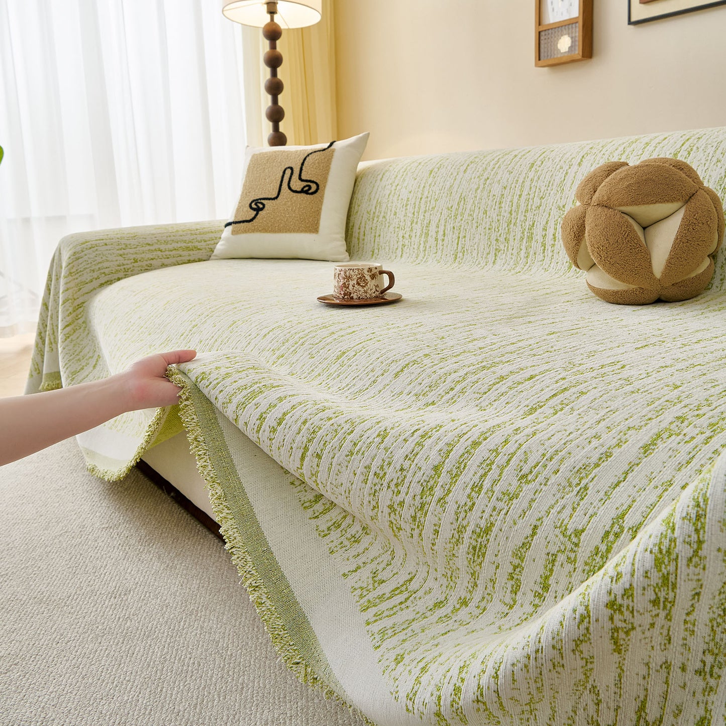 Textured Sofa Cover Blanket for Couch, Modern Decorative Furniture Protector Throw