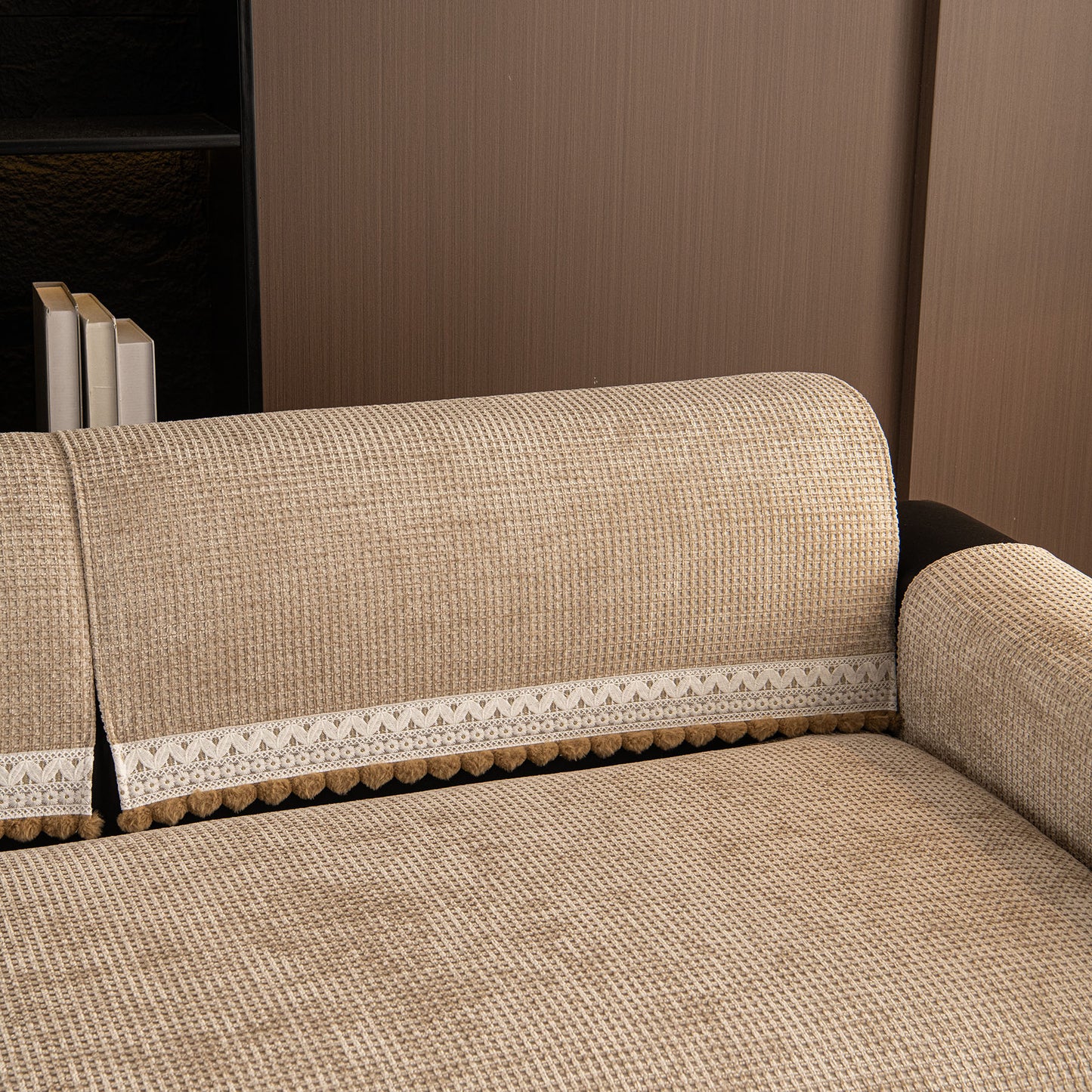 Non-Slip Waffle Texture Couch Cover with Lace Trim, Separate Sectional Sofa Protector