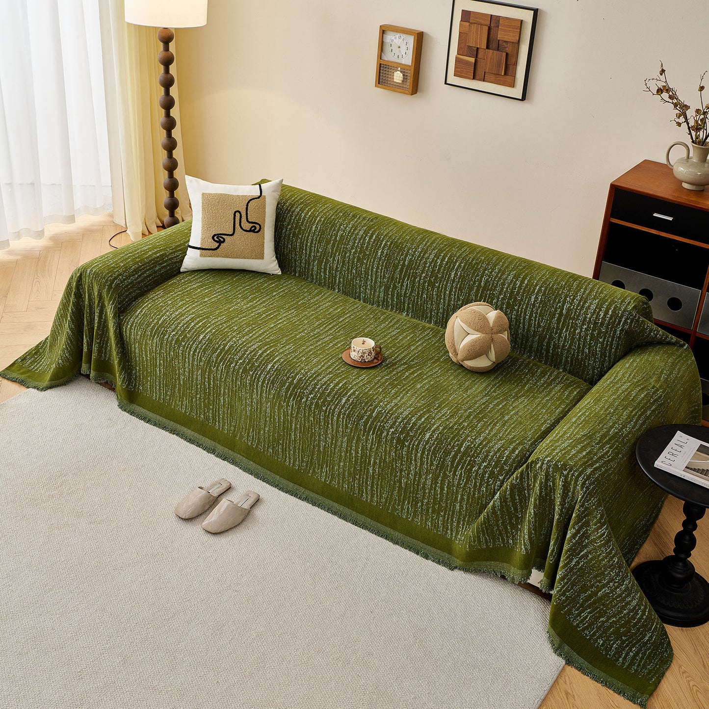 Textured Sofa Cover Blanket for Couch, Modern Decorative Furniture Protector Throw
