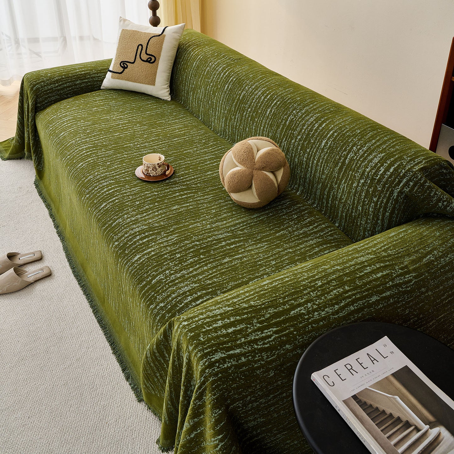 Textured Sofa Cover Blanket for Couch, Modern Decorative Furniture Protector Throw