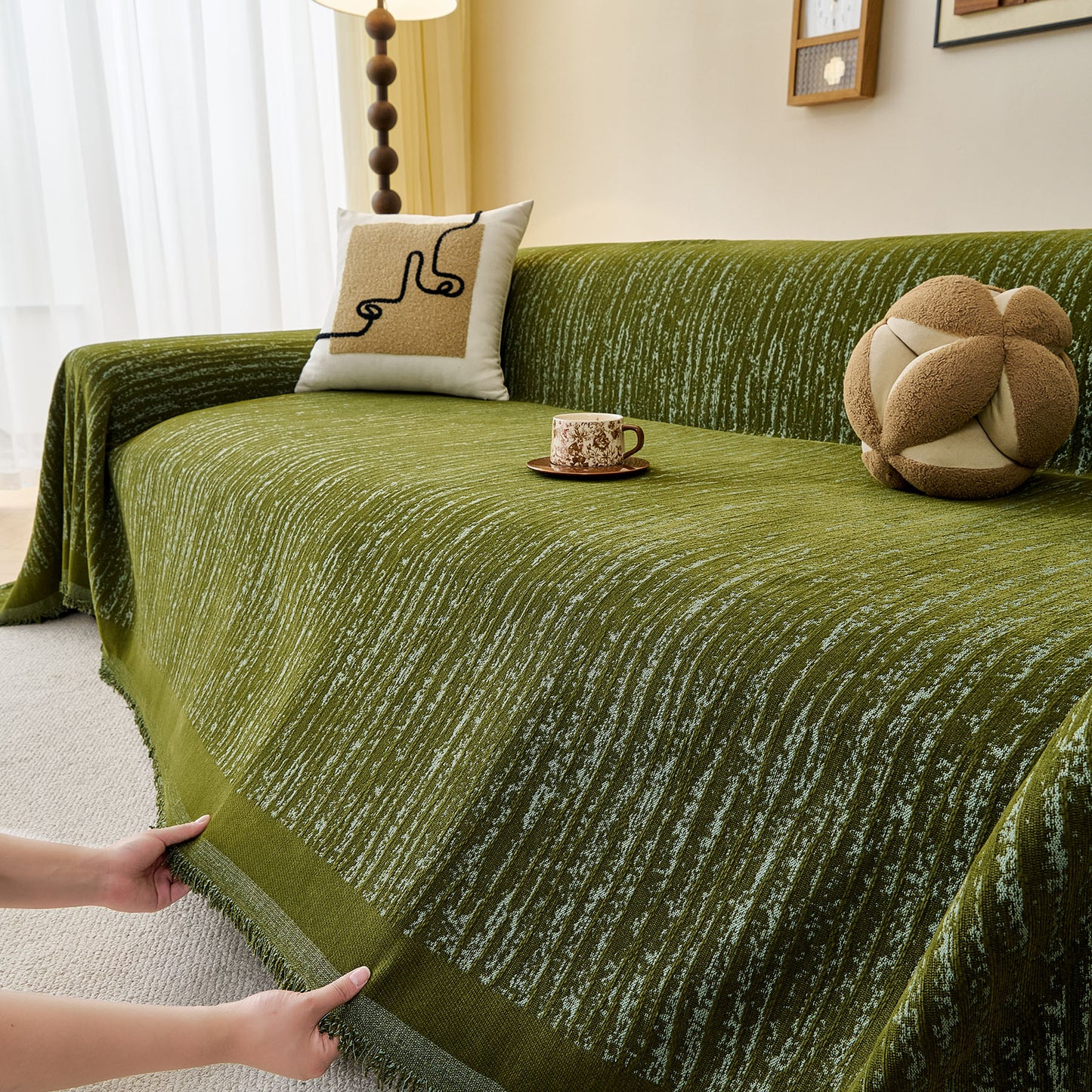 Textured Sofa Cover Blanket for Couch, Modern Decorative Furniture Protector Throw