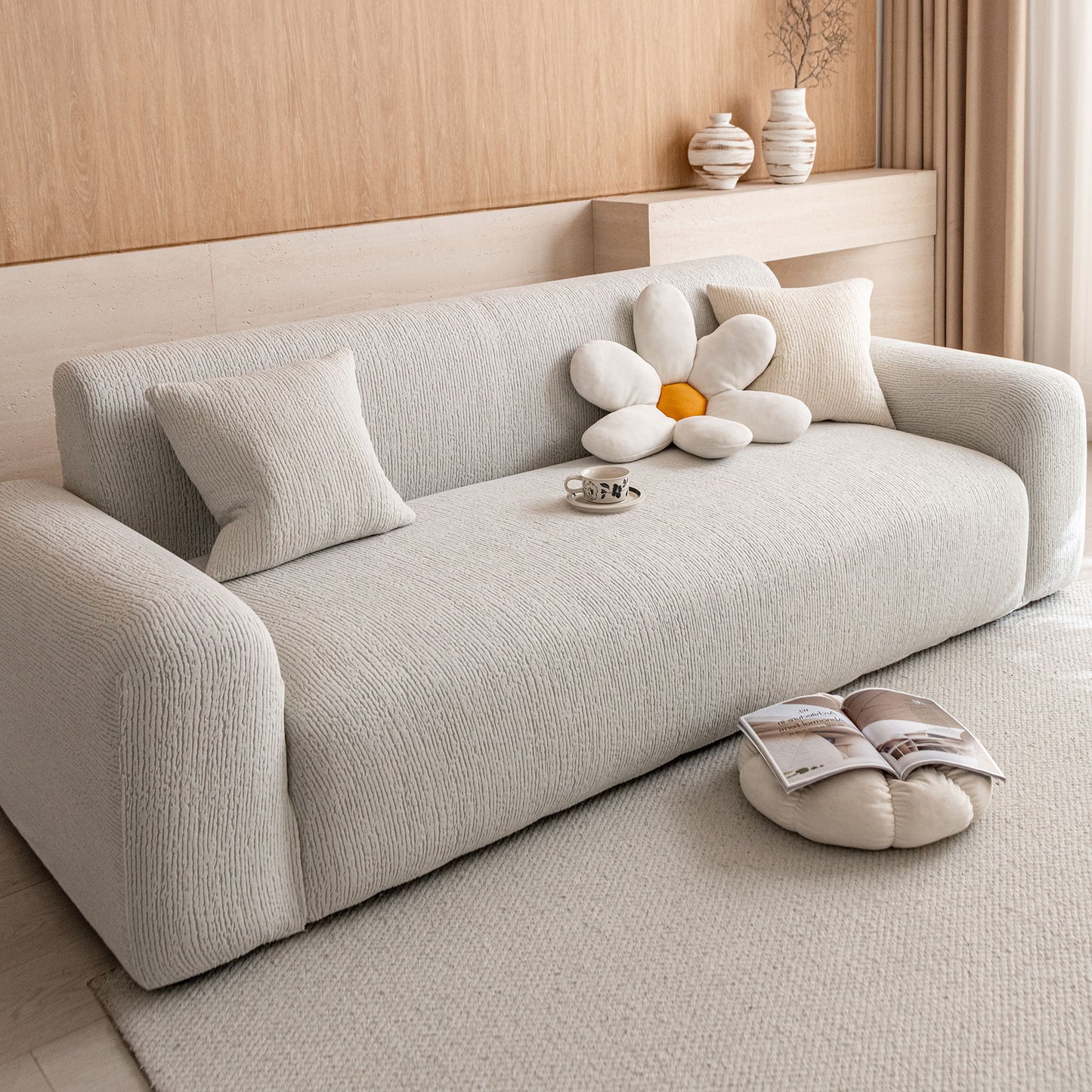 Stretch Textured Vertical Stripe Couch Slipcover, Soft Jacquard Elastic Sofa Cover
