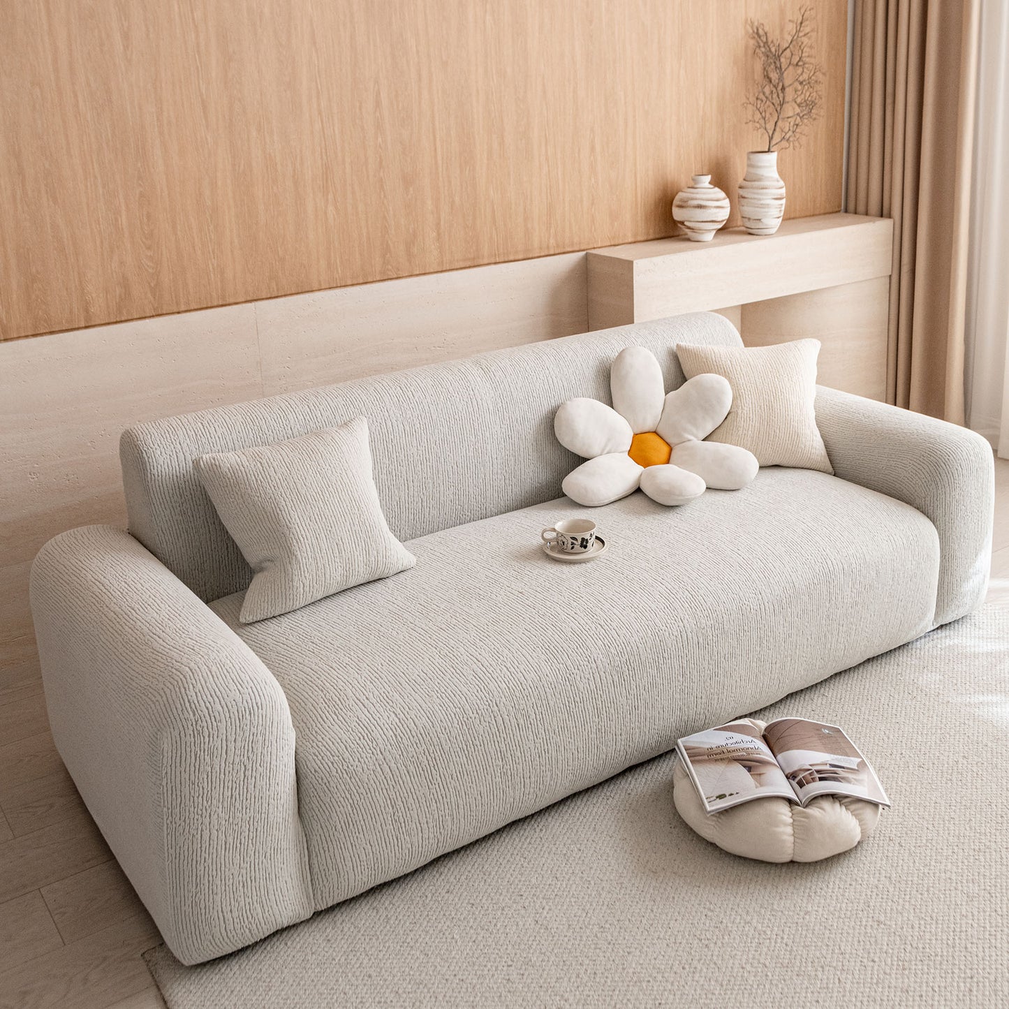 Stretch Textured Vertical Stripe Couch Slipcover, Soft Jacquard Elastic Sofa Cover