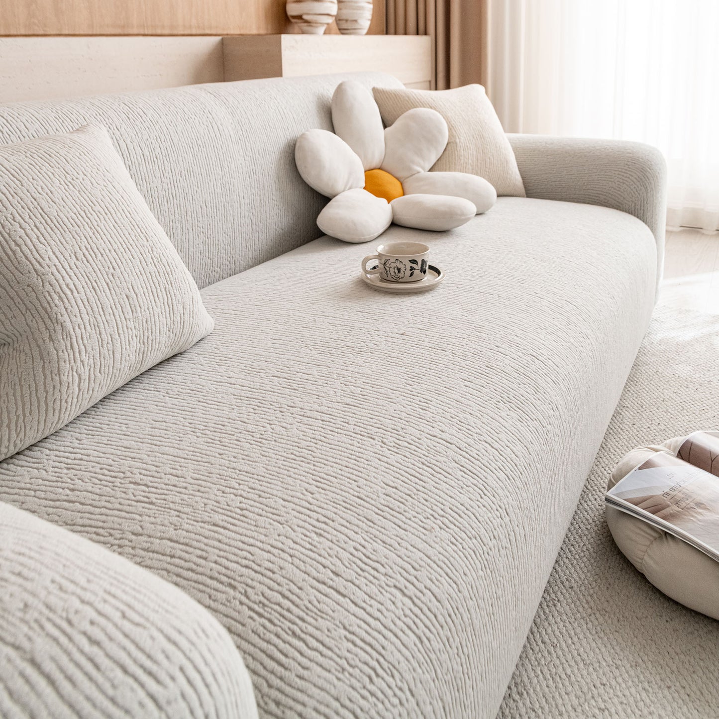 Stretch Textured Vertical Stripe Couch Slipcover, Soft Jacquard Elastic Sofa Cover