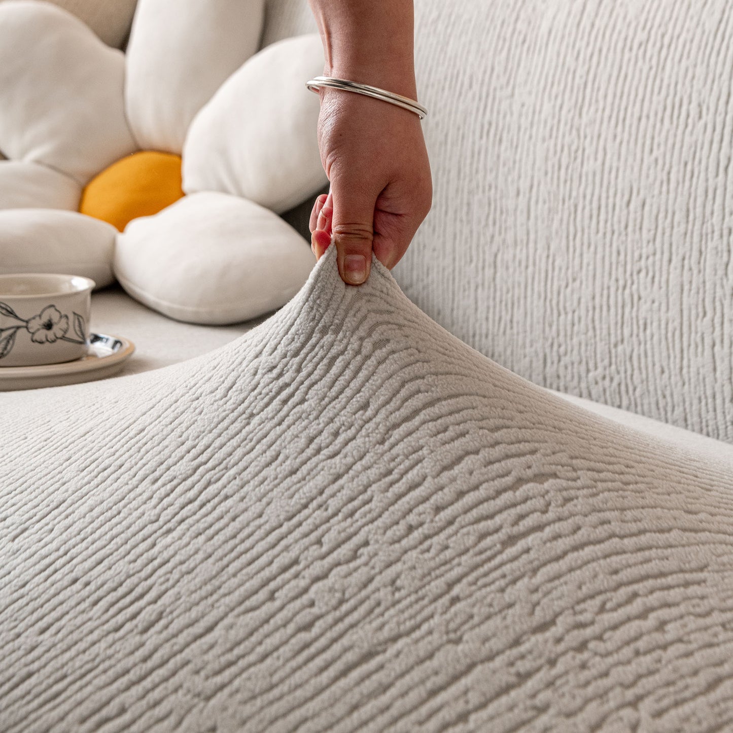 Stretch Textured Vertical Stripe Couch Slipcover, Soft Jacquard Elastic Sofa Cover