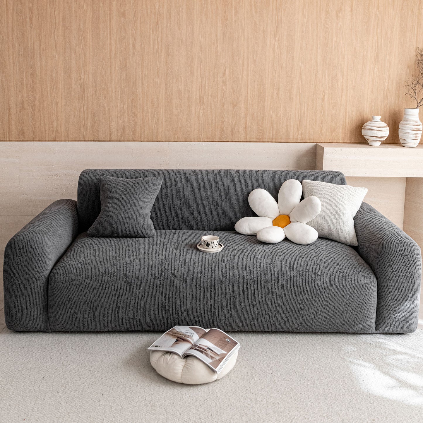 Stretch Textured Vertical Stripe Couch Slipcover, Soft Jacquard Elastic Sofa Cover