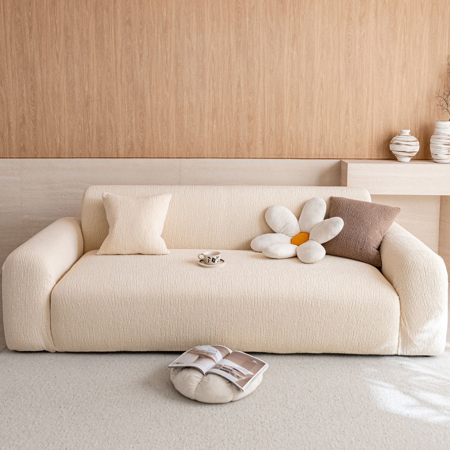 Stretch Textured Vertical Stripe Couch Slipcover, Soft Jacquard Elastic Sofa Cover