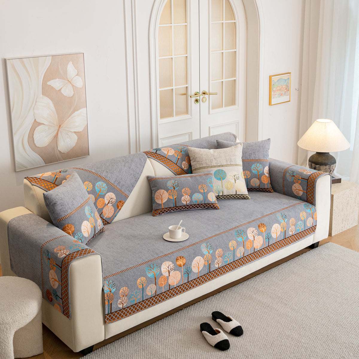 Sofabezug für Couch, rutschfester Ecksofa-Bezug mit gewebtem Baum-Must – Slipcover KAS™