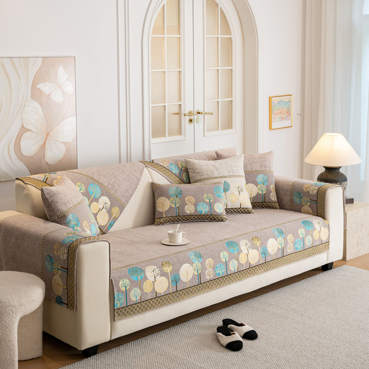 Sofabezug für Couch, rutschfester Ecksofa-Bezug mit gewebtem Baum-Must – Slipcover KAS™