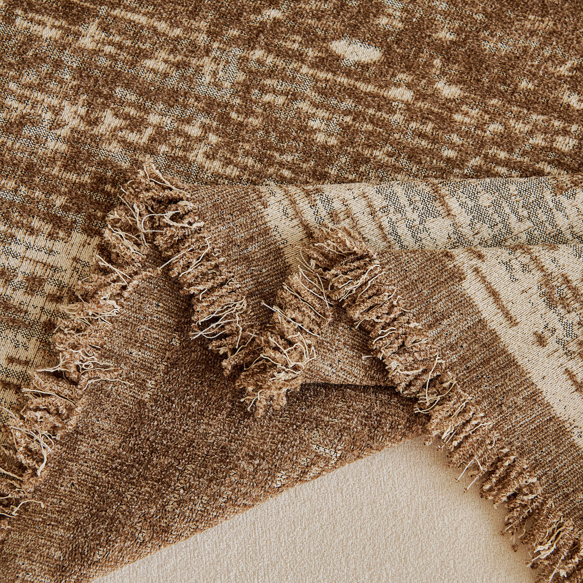 Distressed Abstract Chenille Sofa Throw Cover, Decorative Couch Protector with Tassels