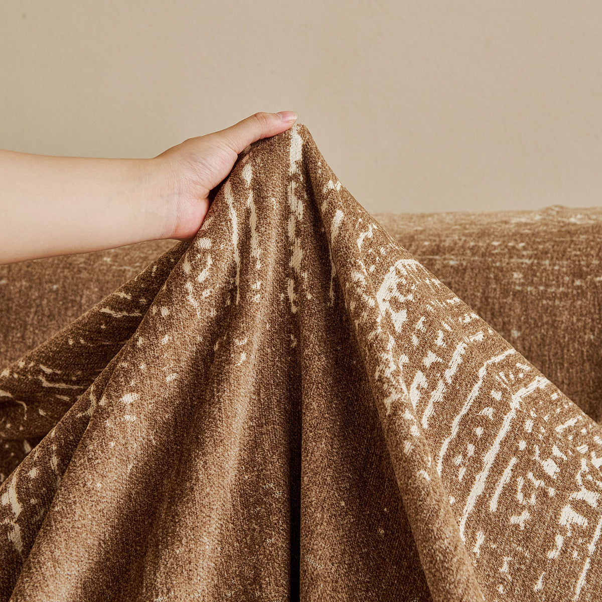 Distressed Abstract Chenille Sofa Throw Cover, Decorative Couch Protector with Tassels
