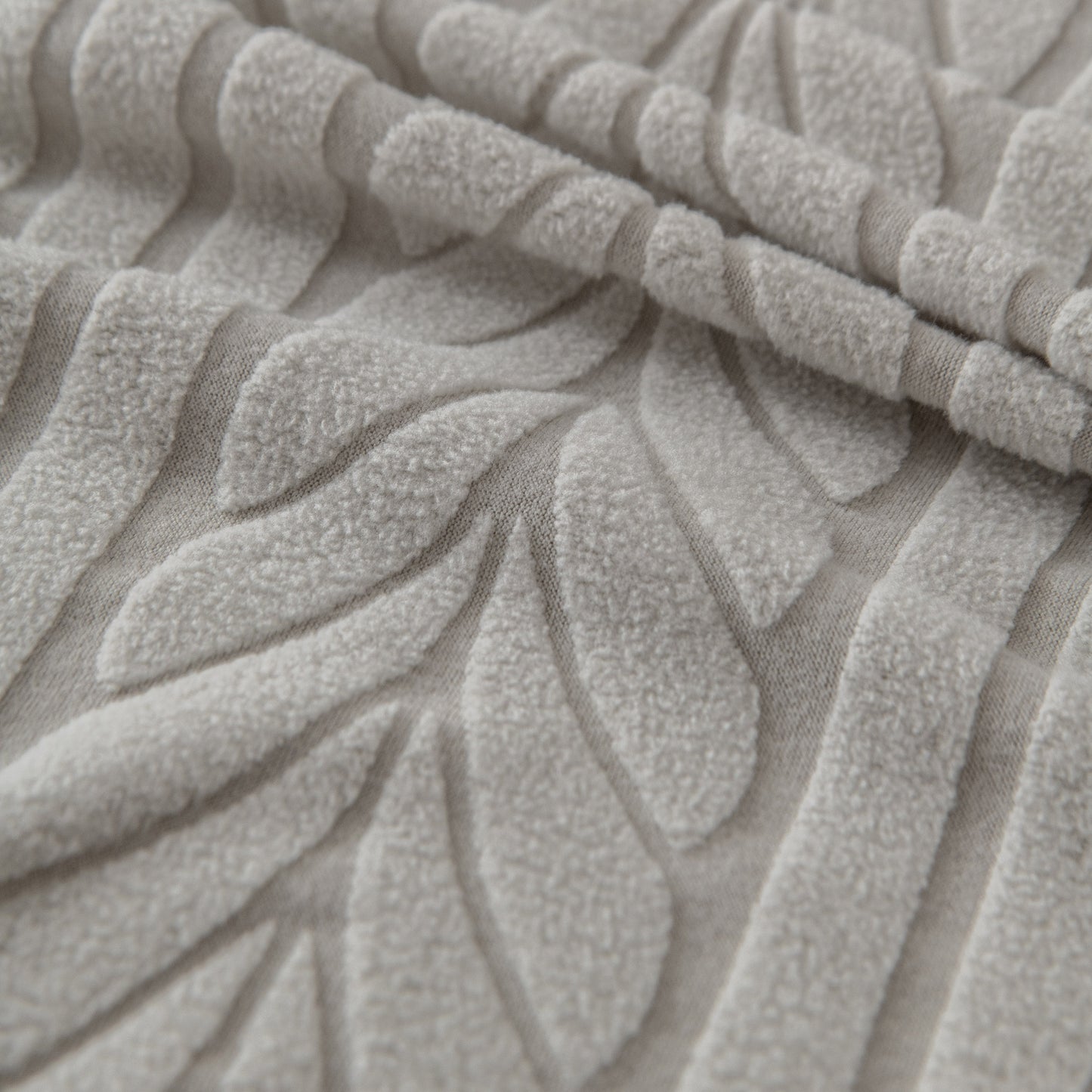 Plush Fleece Sofa Slipcover with 3D Wheat Pattern, Cozy High-Stretch Couch Cover