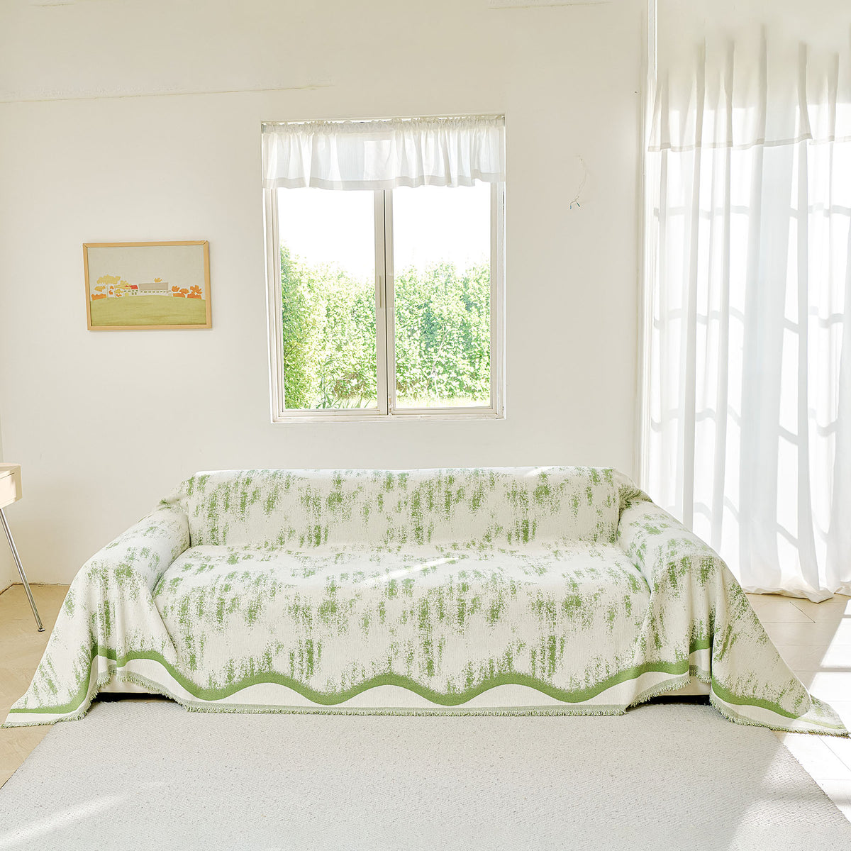 Oversized Abstract Brushstroke Sofa Throw Cover, Woven L Shaped Sectional Couch Cover