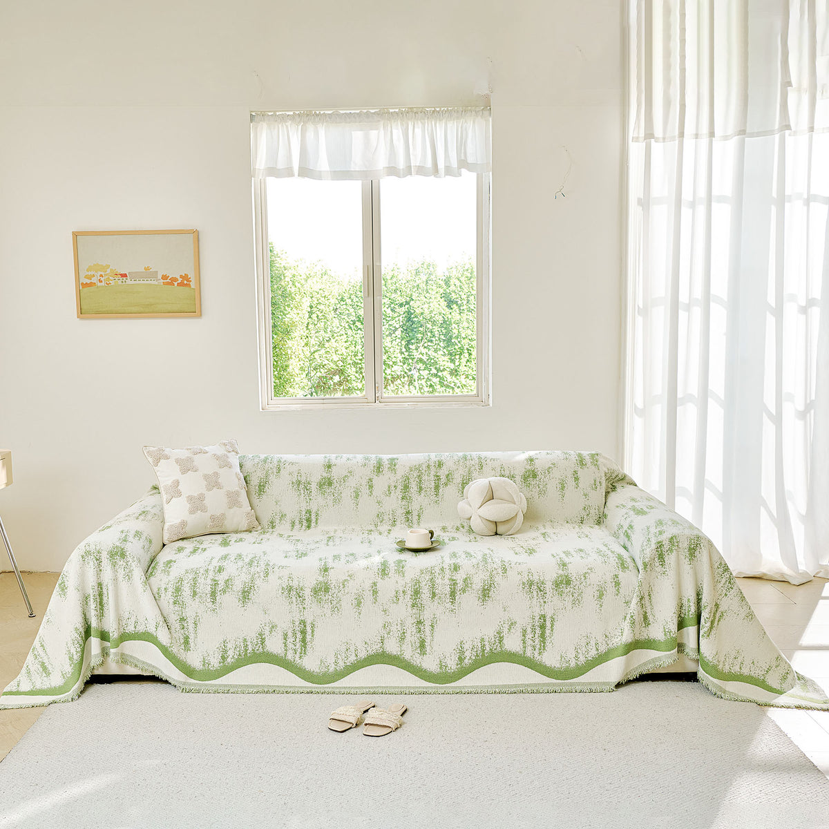 Oversized Abstract Brushstroke Sofa Throw Cover, Woven L Shaped Sectional Couch Cover