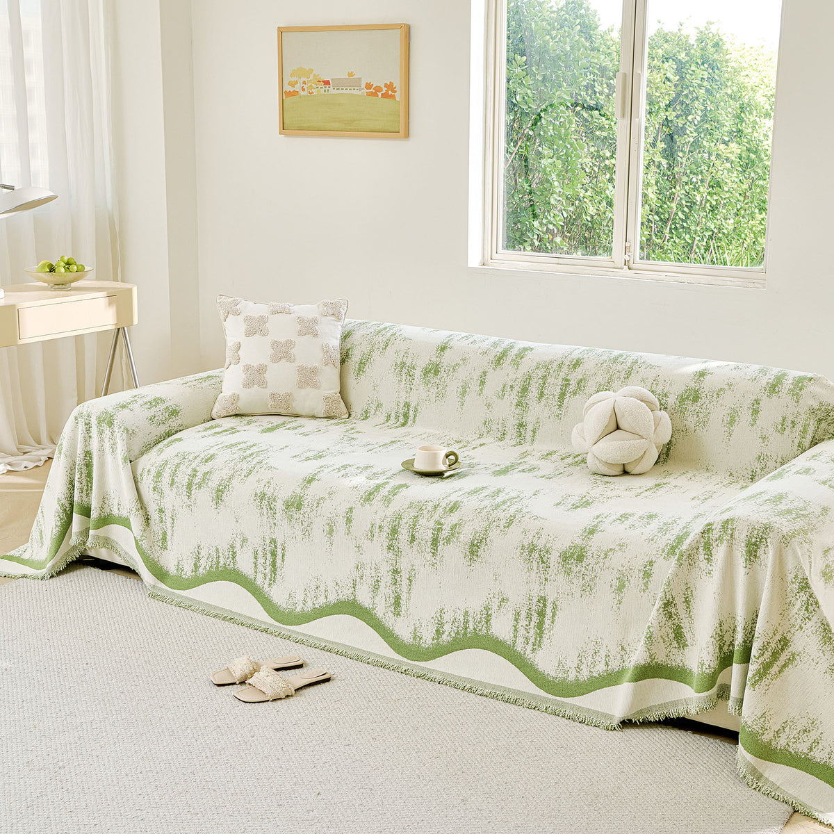 Oversized Abstract Brushstroke Sofa Throw Cover, Woven L Shaped Sectional Couch Cover
