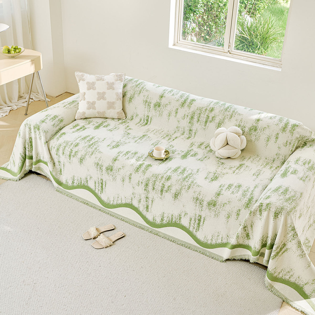 Oversized Abstract Brushstroke Sofa Throw Cover, Woven L Shaped Sectional Couch Cover