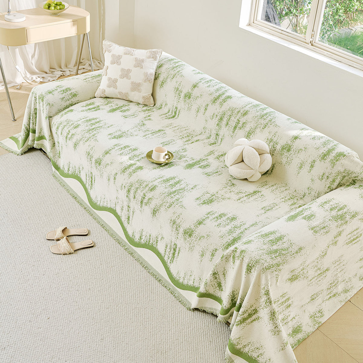 Oversized Abstract Brushstroke Sofa Throw Cover, Woven L Shaped Sectional Couch Cover