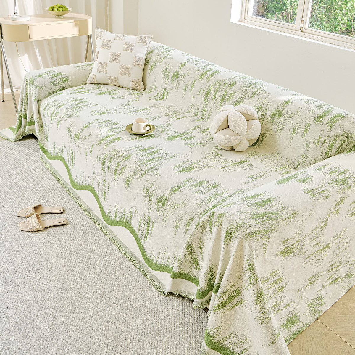 Oversized Abstract Brushstroke Sofa Throw Cover, Woven L Shaped Sectional Couch Cover