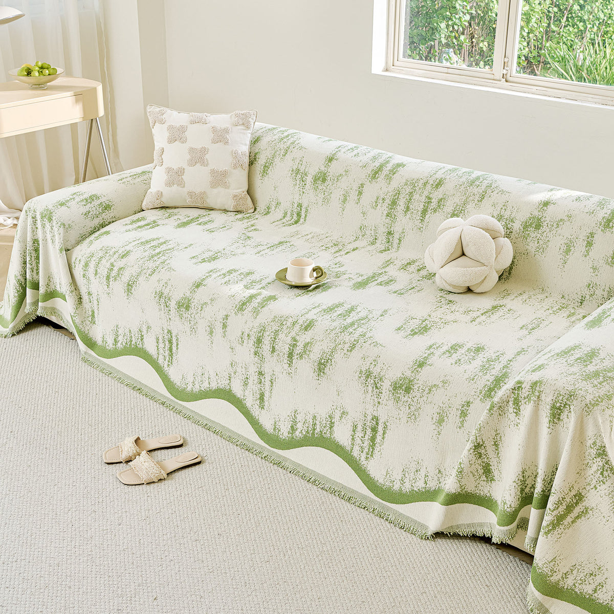 Oversized Abstract Brushstroke Sofa Throw Cover, Woven L Shaped Sectional Couch Cover