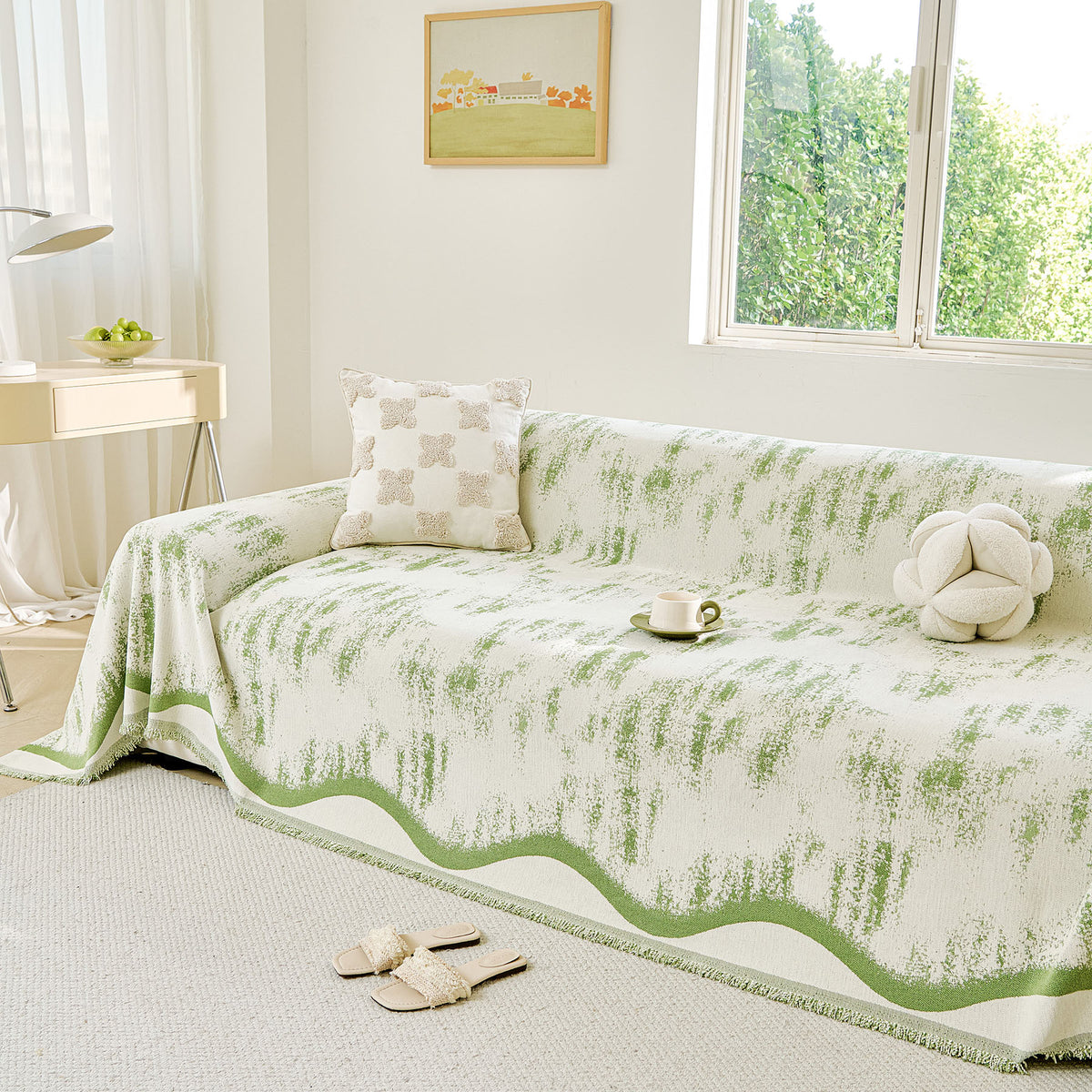 Oversized Abstract Brushstroke Sofa Throw Cover, Woven L Shaped Sectional Couch Cover