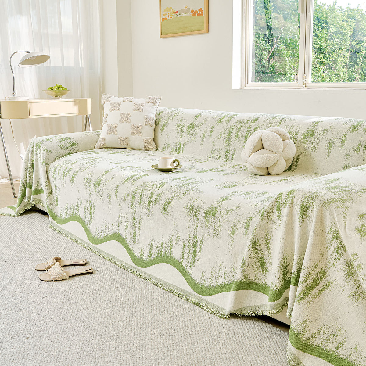 Oversized Abstract Brushstroke Sofa Throw Cover, Woven L Shaped Sectional Couch Cover
