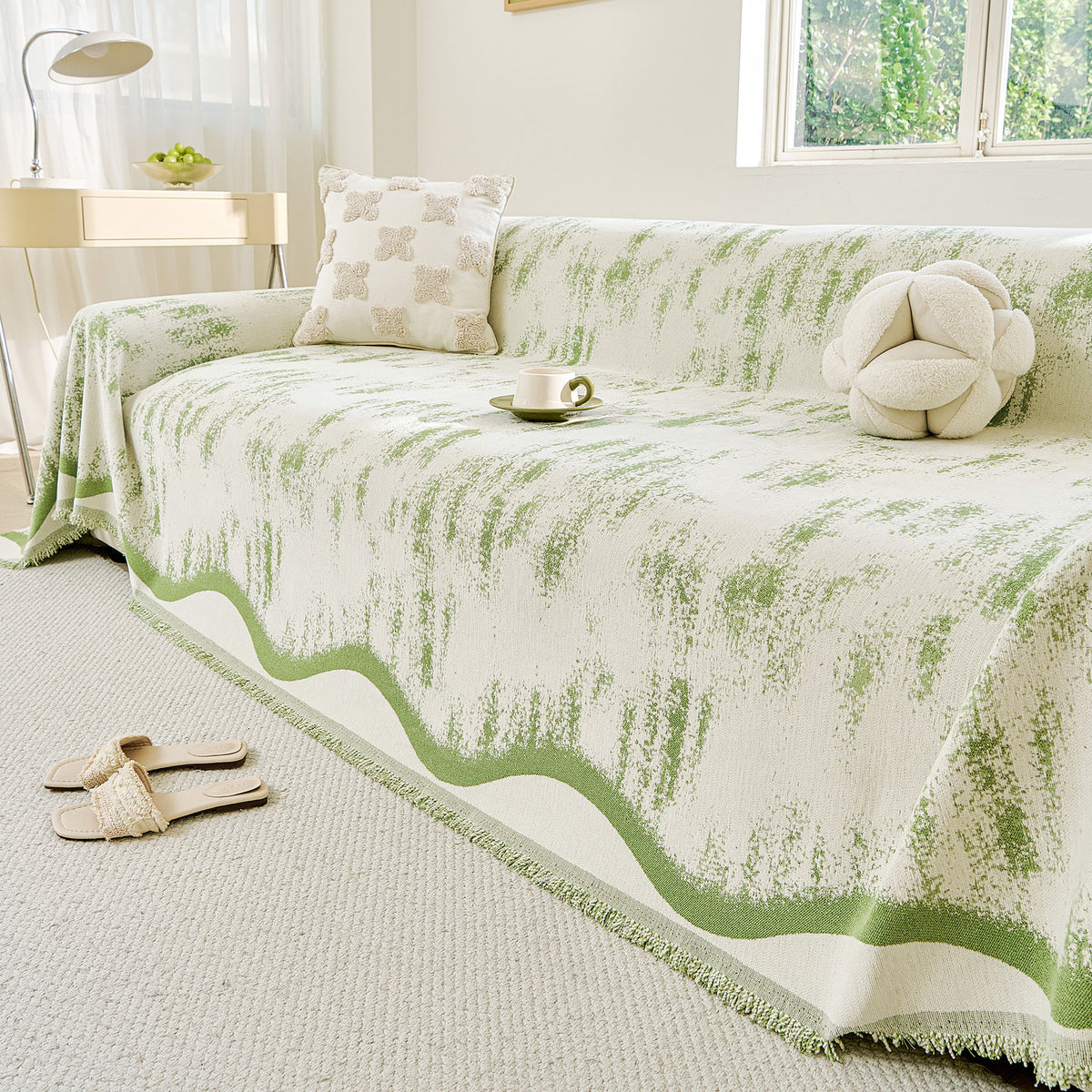 Oversized Abstract Brushstroke Sofa Throw Cover, Woven L Shaped Sectional Couch Cover