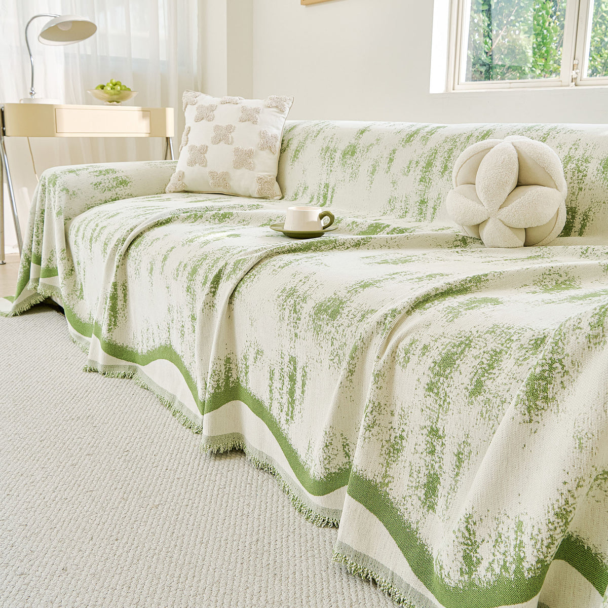 Oversized Abstract Brushstroke Sofa Throw Cover, Woven L Shaped Sectional Couch Cover