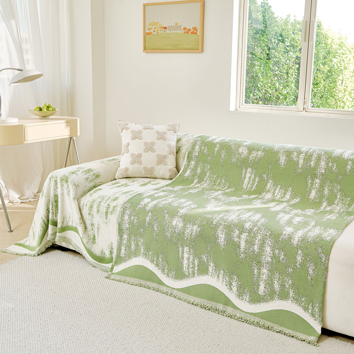 Oversized Abstract Brushstroke Sofa Throw Cover, Woven L Shaped Sectional Couch Cover