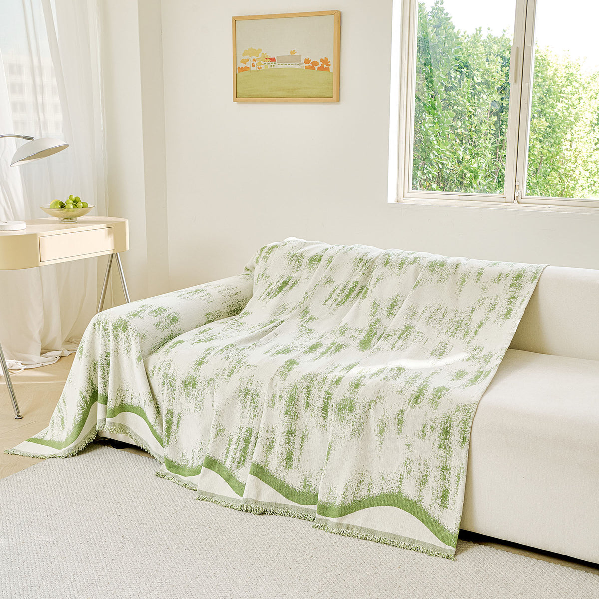 Oversized Abstract Brushstroke Sofa Throw Cover, Woven L Shaped Sectional Couch Cover