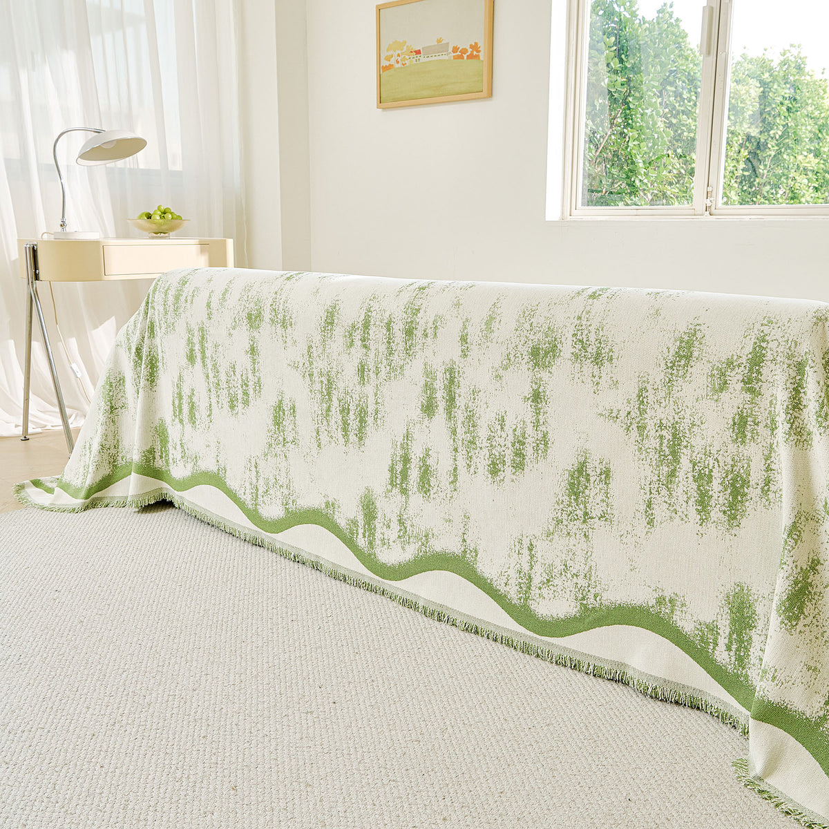 Oversized Abstract Brushstroke Sofa Throw Cover, Woven L Shaped Sectional Couch Cover