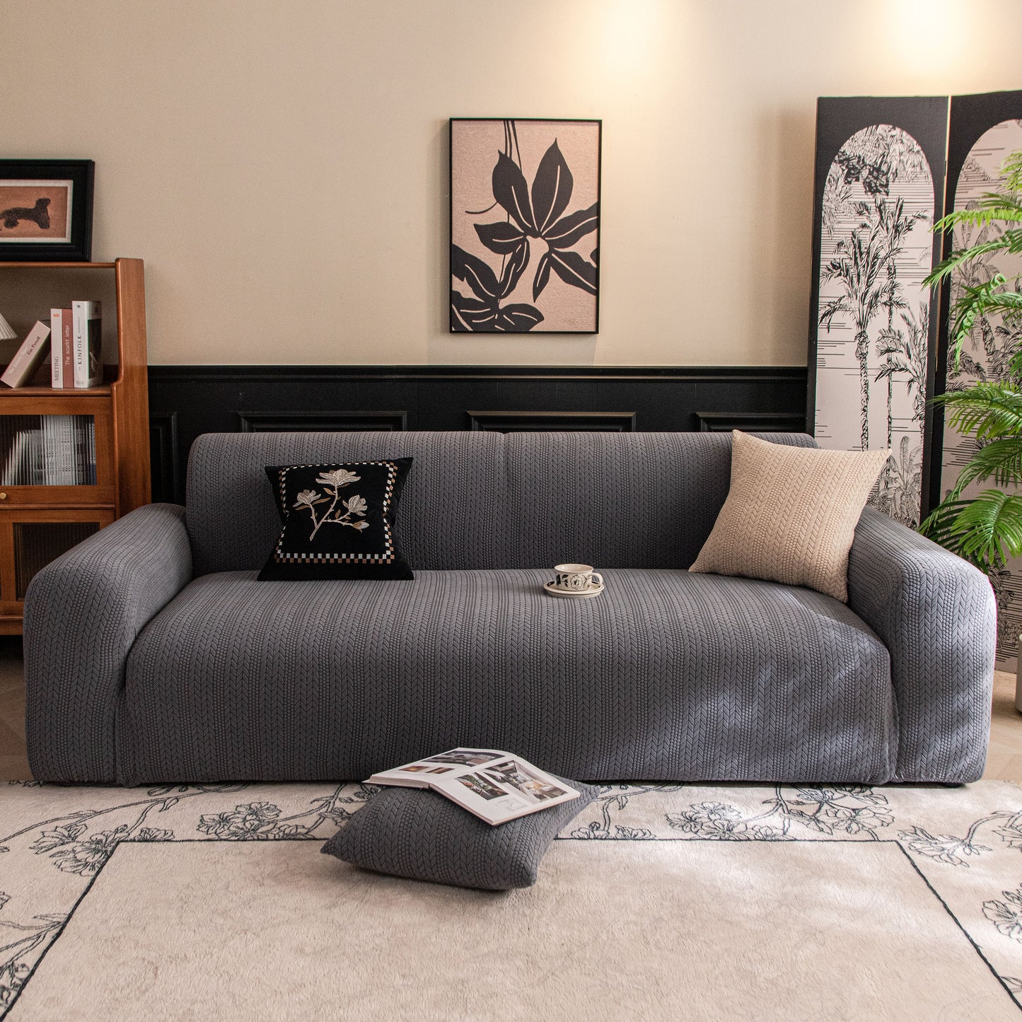 High Stretch Wheat Ear Embossed Textured Couch Slipcover, Water Repellent Sofa Cover