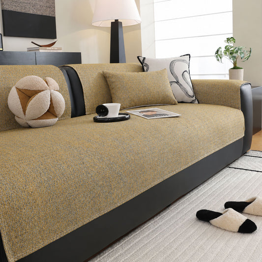 Linen-Look Chenille Sofa Cover, Non-Slip Textured Couch Protector for Pets & Kids