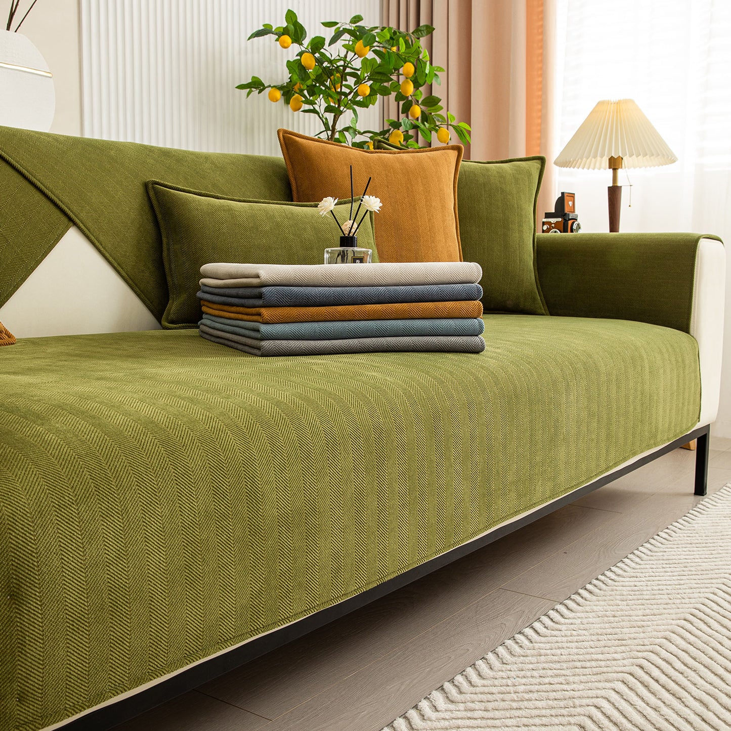 Herringbone Quilted Couch Seat and Backrest Cover, Separate Sofa Cushion Covers