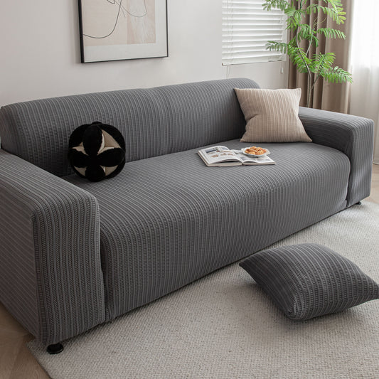 3D Grid Jacquard Sofa Cover, High Stretch Plush Waffle Couch Slipcover with Tie Straps