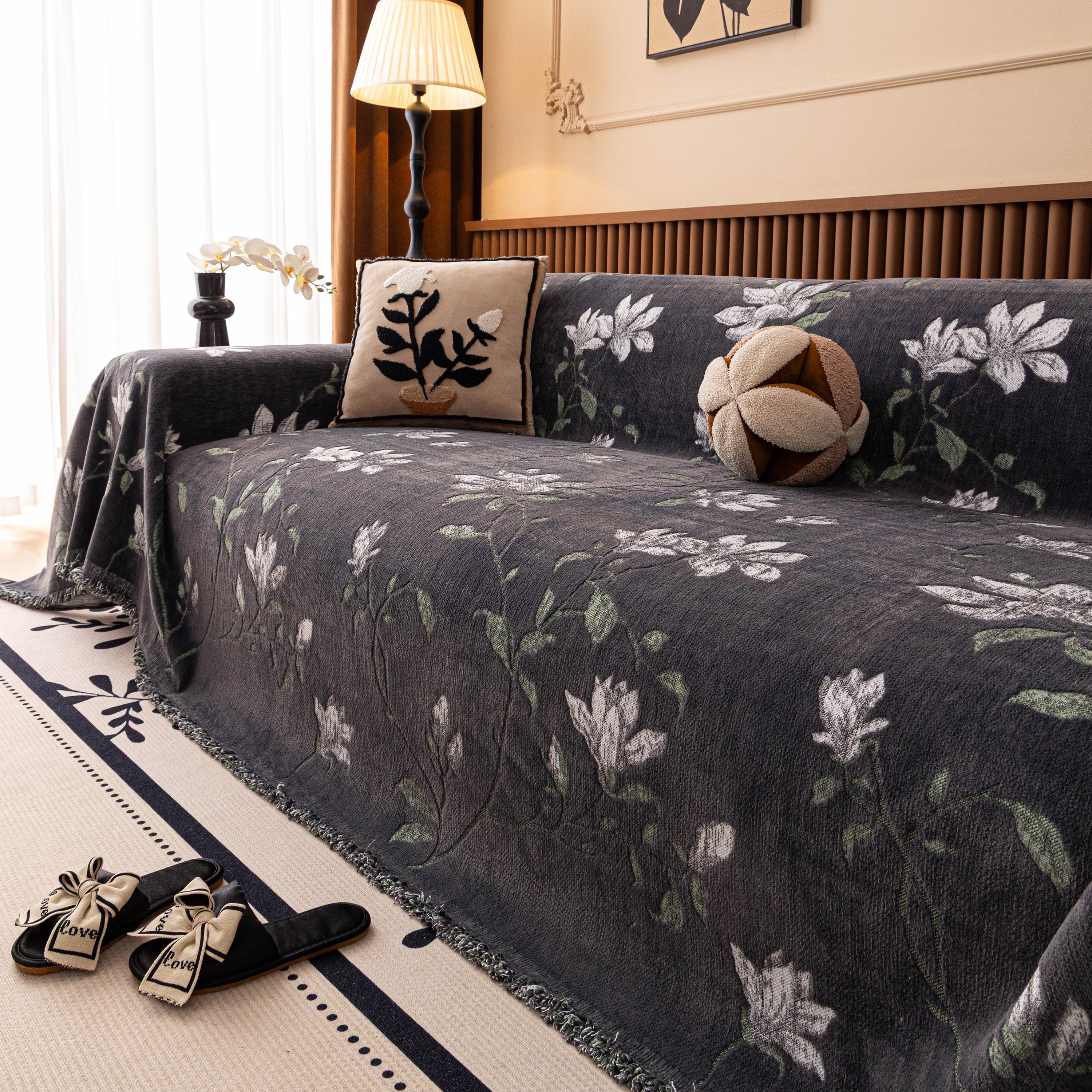 Luxury Thickened Sofa Throw Cover, Decorative Cozy Floral Jacquard