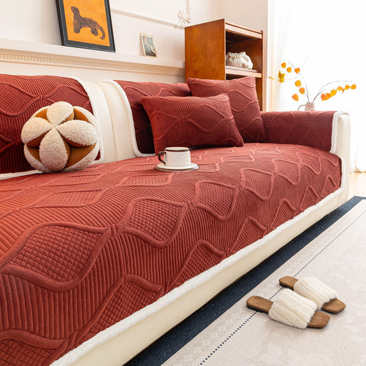 Thickened Crystal Velvet Sofa Cover, Non-Slip Quilted Couch Protector for Pets & Kids