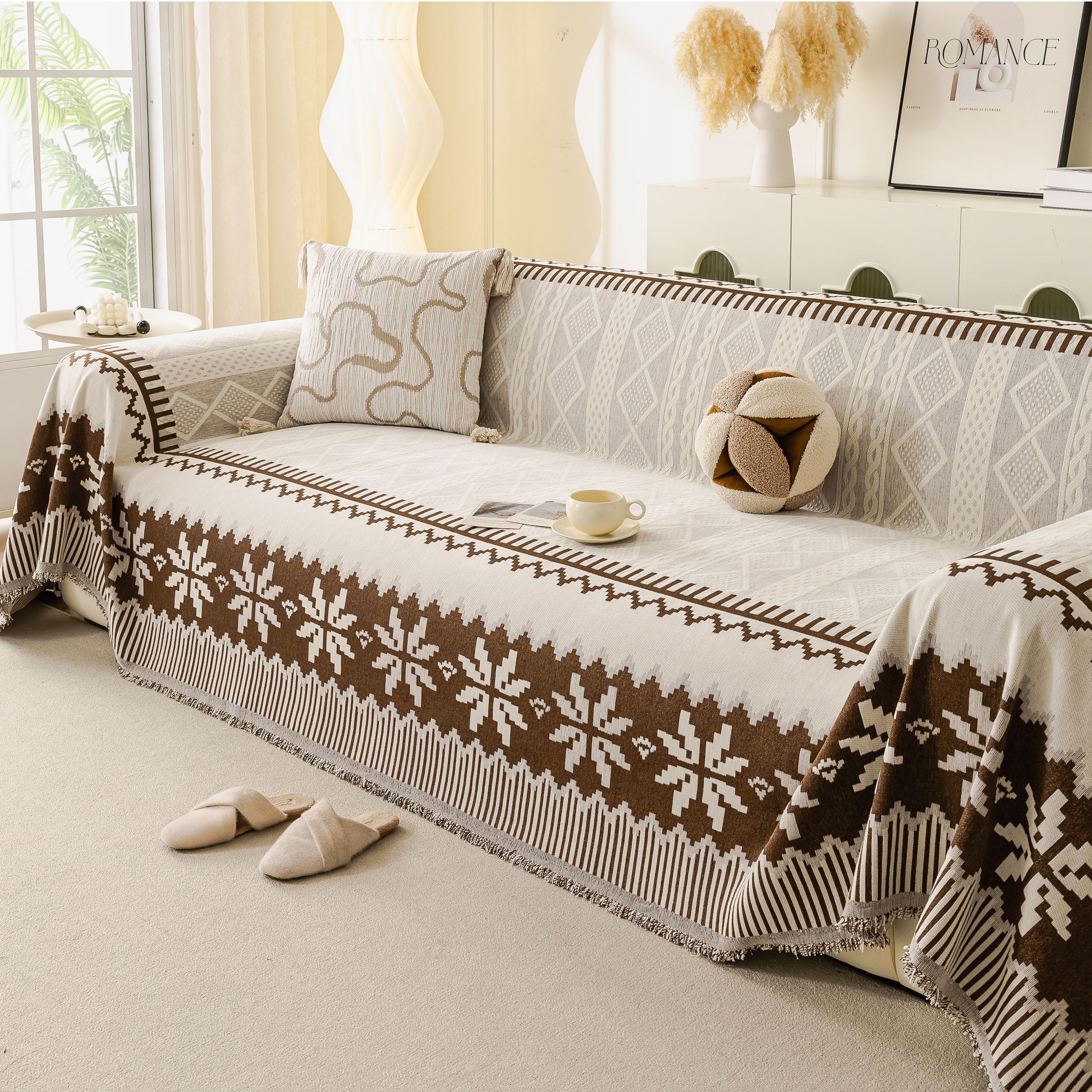 Thick Jacquard Couch Cover for Sectional Sofas, Cozy Washable Sofa