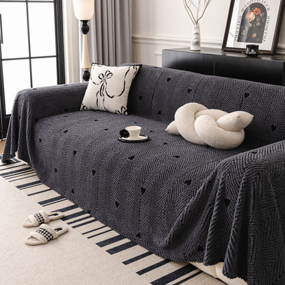 Thick Plush Sofa Cover Throw for Couch, 3D Textured Herringbone Washable Slipcover