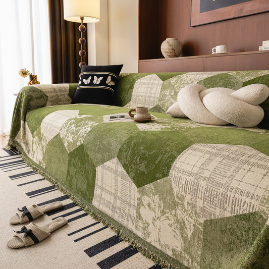Vintage Patchwork Color Block Couch Cover, Boho Eclectic Sofa Cover Throw Blanket