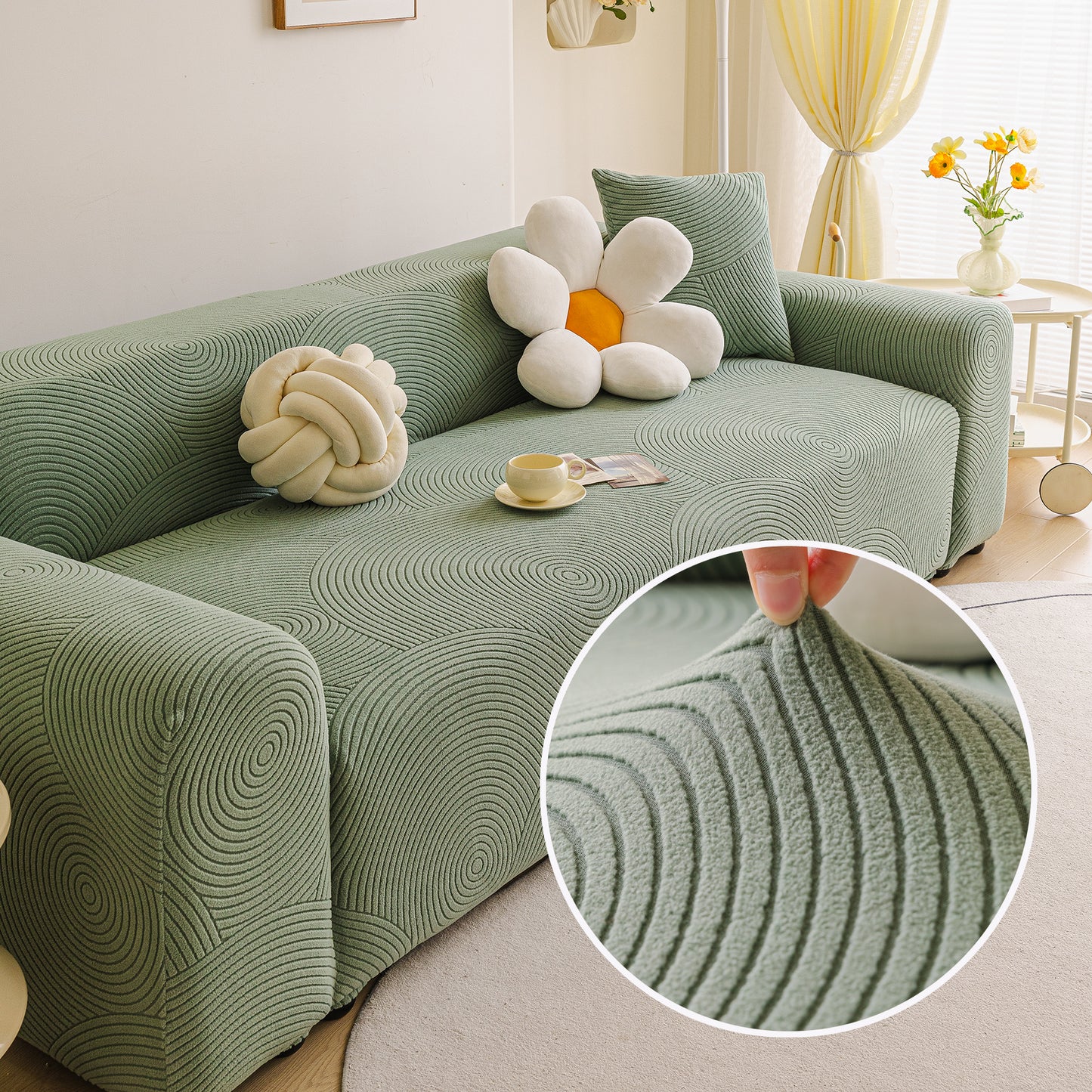 Elastic Stretch Sofa Cover Slipcover, Concentric Circle Jacquard Plush Couch Cover